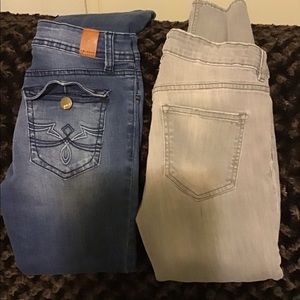 Grey and blue jeans